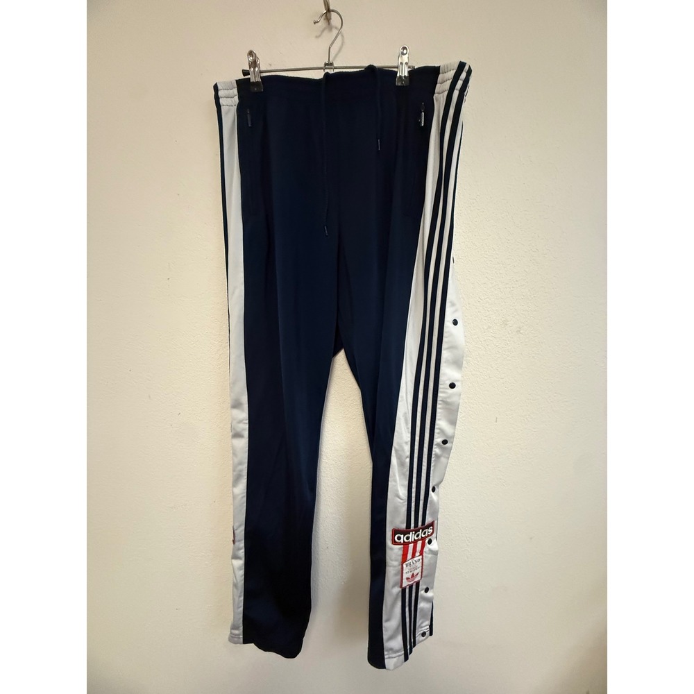 Adidas Originals Snap Track Pants Mens 2XL Blue White 3 Stripe Tearaway Joggers